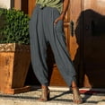 thumbnail image 6 of MIUOWANP Women's Cotton And Linen Pants with Pockets Solid Color Elastic Waisted Split Cuffed Wide Leg Trousers Size XXL(12)Dark Gray, 6 of 8
