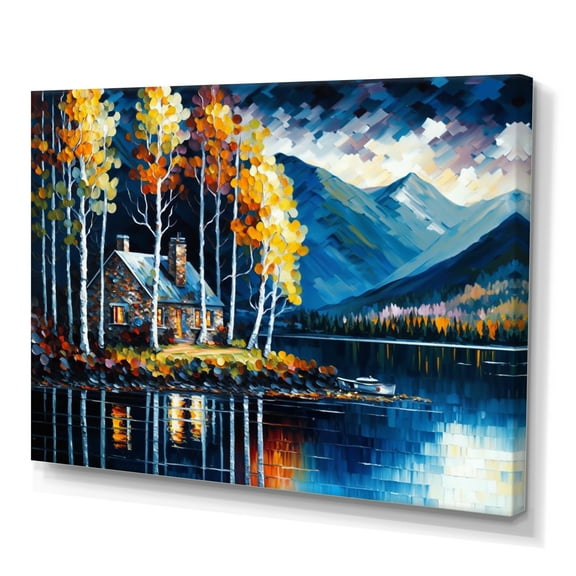 Designart Lake House Scenery In Fall III Canvas Wall Art