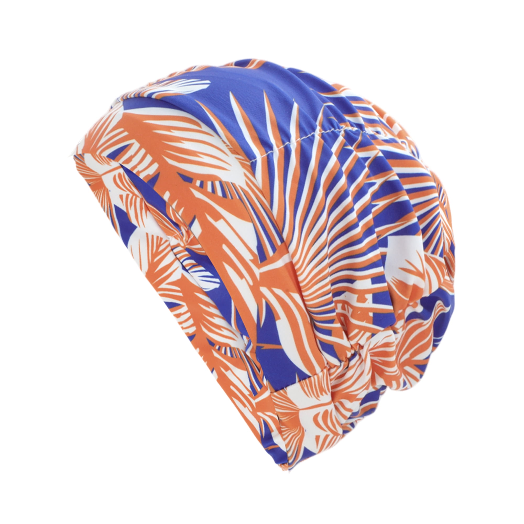Unique Bargains 1Pc Breathable Pleated Style Swimming Cap Deep Blue Orange