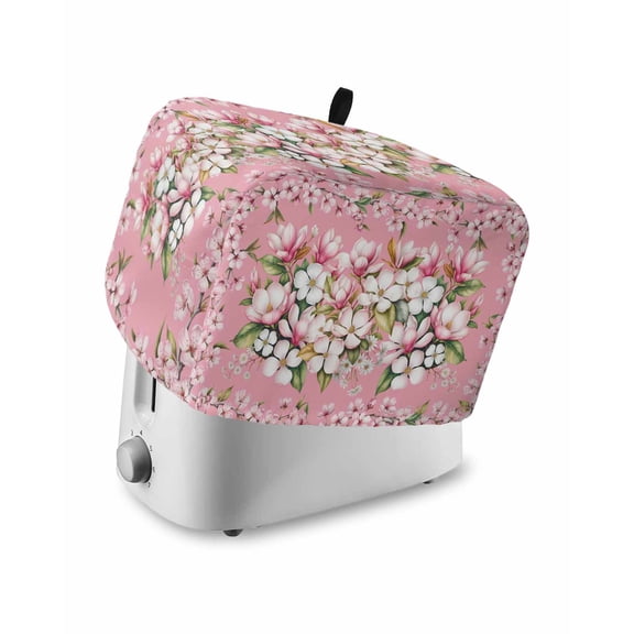 Pink Orchid Flowers Toaster Cover 4 Slice, Large Kitchen Appliance Covers, Vintage Floral Leaves Plants Spring Toaster Oven Cover with Loop, Bread Machine Cover Polyester Dust Cover Protection