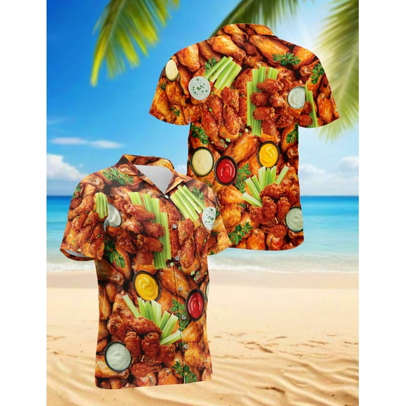 Chicken Wing Hawaiian Shirt for Men, Button Down Summer Beach Short Sleeve, Sizes S-5XL