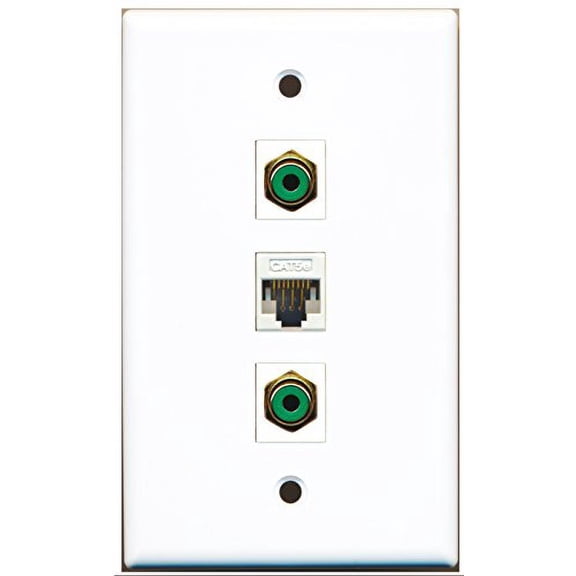 RiteAV - 2 Port RCA Green 1 Cat5e Ethernet White Wall Plate