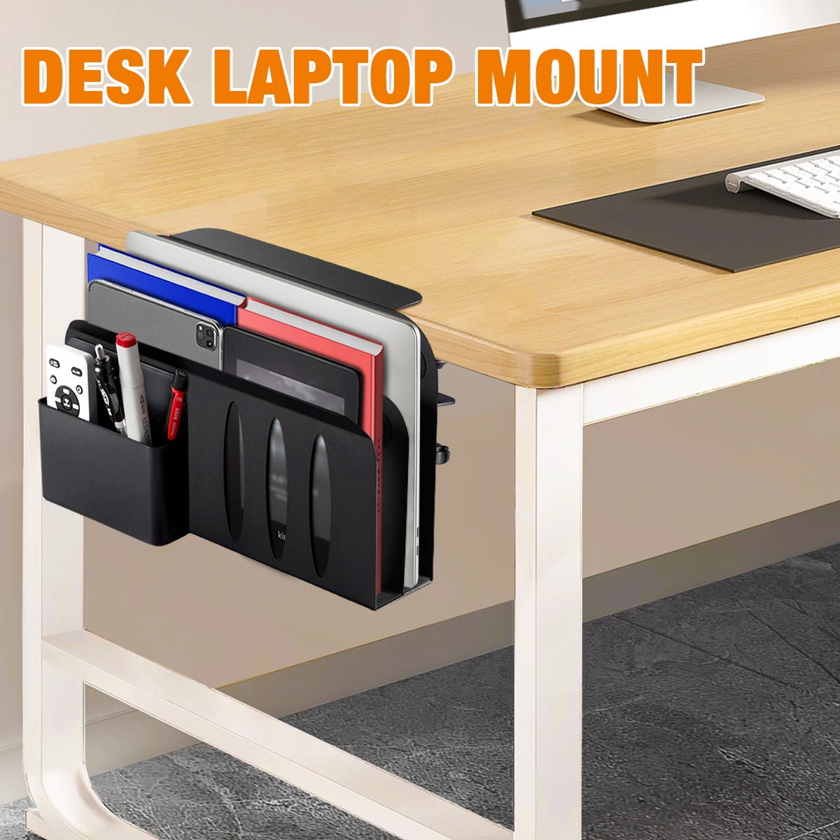 Laptop Holder, DOUBLE-LAYER Side Desk Organizer for Laptop Storage, Under Desk Tray for Laptop (Black)
