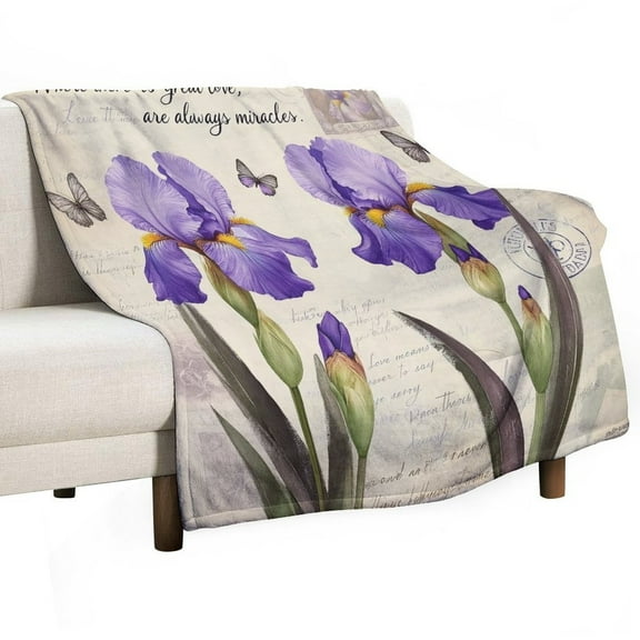 Purple Iris Butterflies Love Soft Print Blanket Throw Blankets Warm Cozy Lightweight Couch Blanket Stuff Gifts for Women Mom Teens