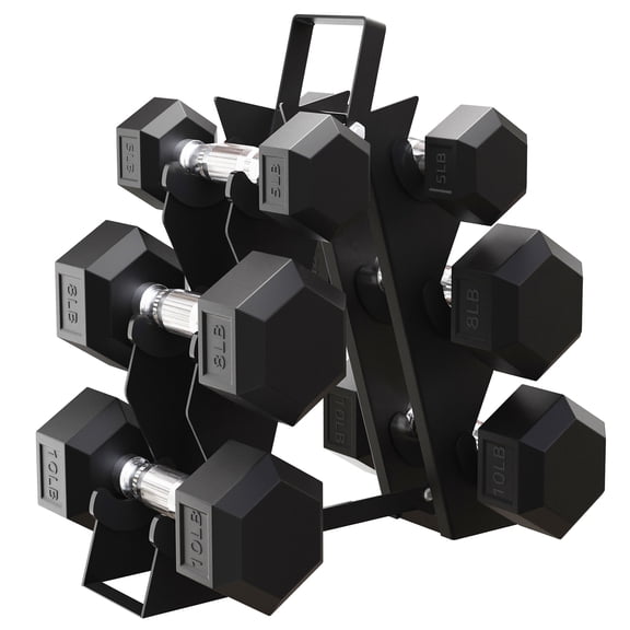 BalanceFrom 46 lb Rubber Coated Iron Dumbbell Hex Weights Set with A-Frame Rack, Black