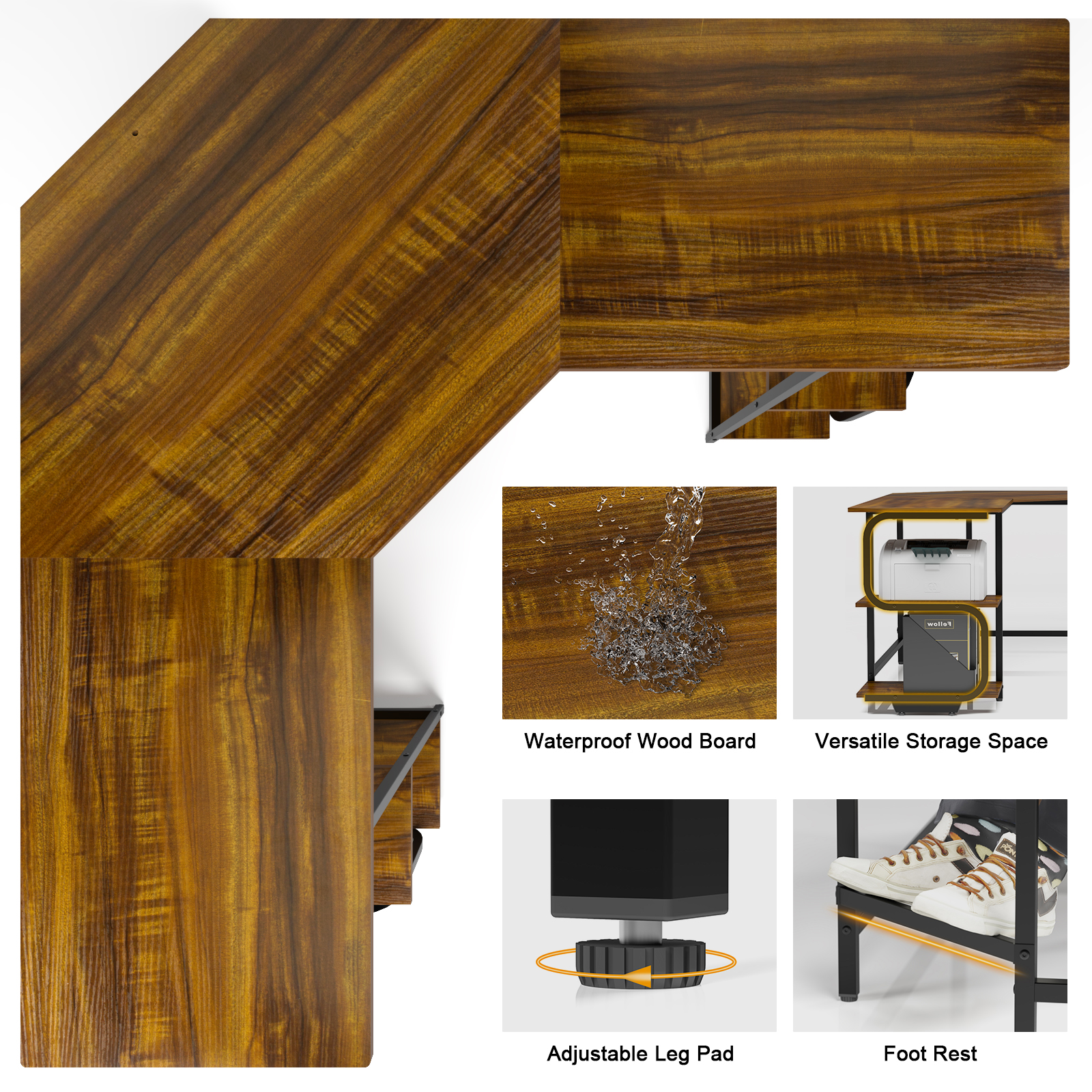 Buy Teraves LShaped Computer Desk with Bookshelves, Large Corner Desk Home Office Workstation