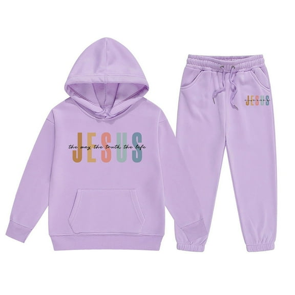 KidS Jesus Loves You Hoodie Long Sleeve Warm Graphic Hoodies Girls Loose Pullover Sweatpants 2 Pcs Fall Winter Clothes Clothes for Boys 5-6 Years Cute Boys Girls Clothing