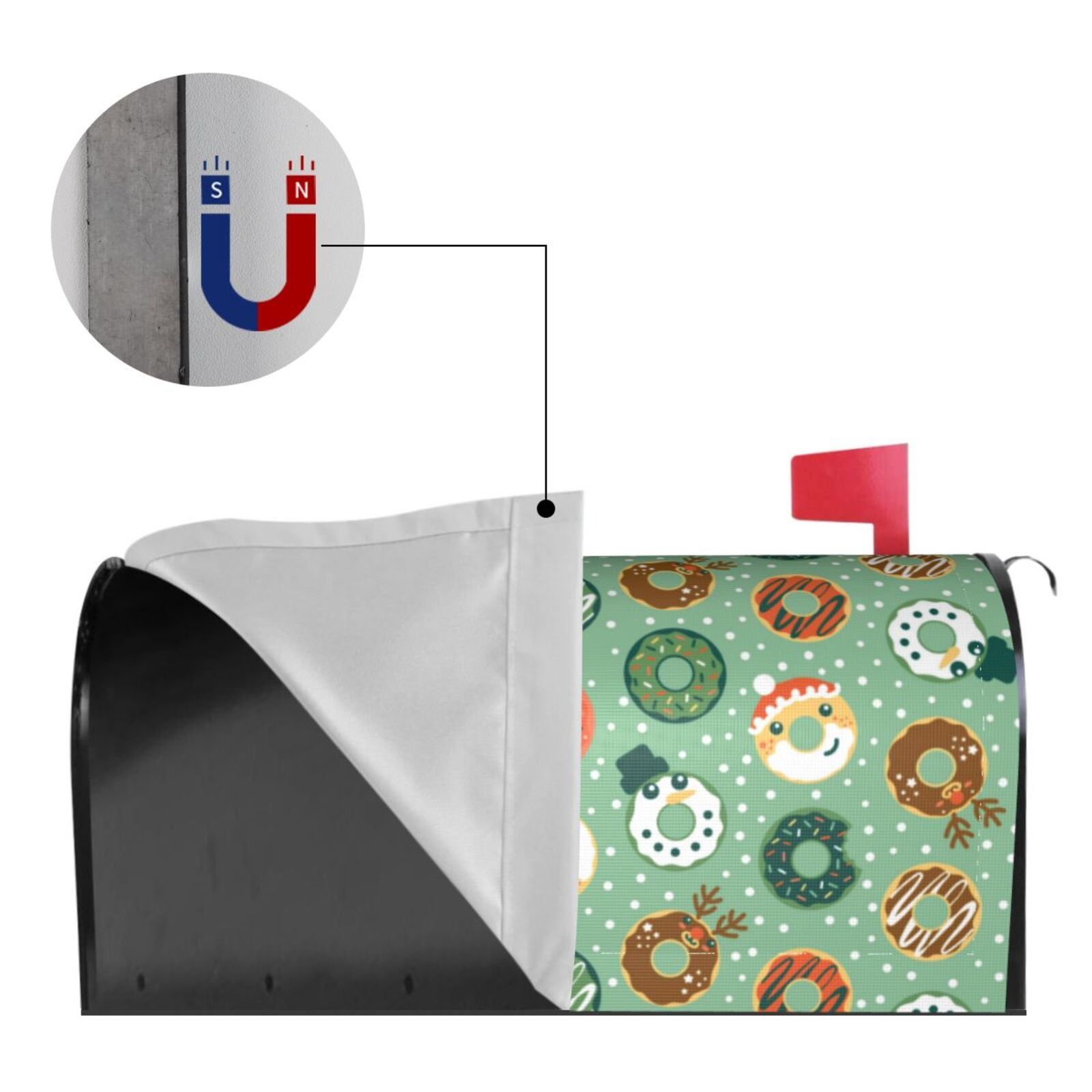 Xecao Christmas Donuts for Mailbox Cover with Magnetic Strips, Waterproof and Sunscreen, Adds a Decorative Touch to Your Garden Yard.