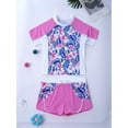 thumbnail image 3 of YONGHS Kids Girls Floral 2 Pieces Rash Guard Short Sleeve Top with Shorts Swimsuit 4-16, 3 of 7