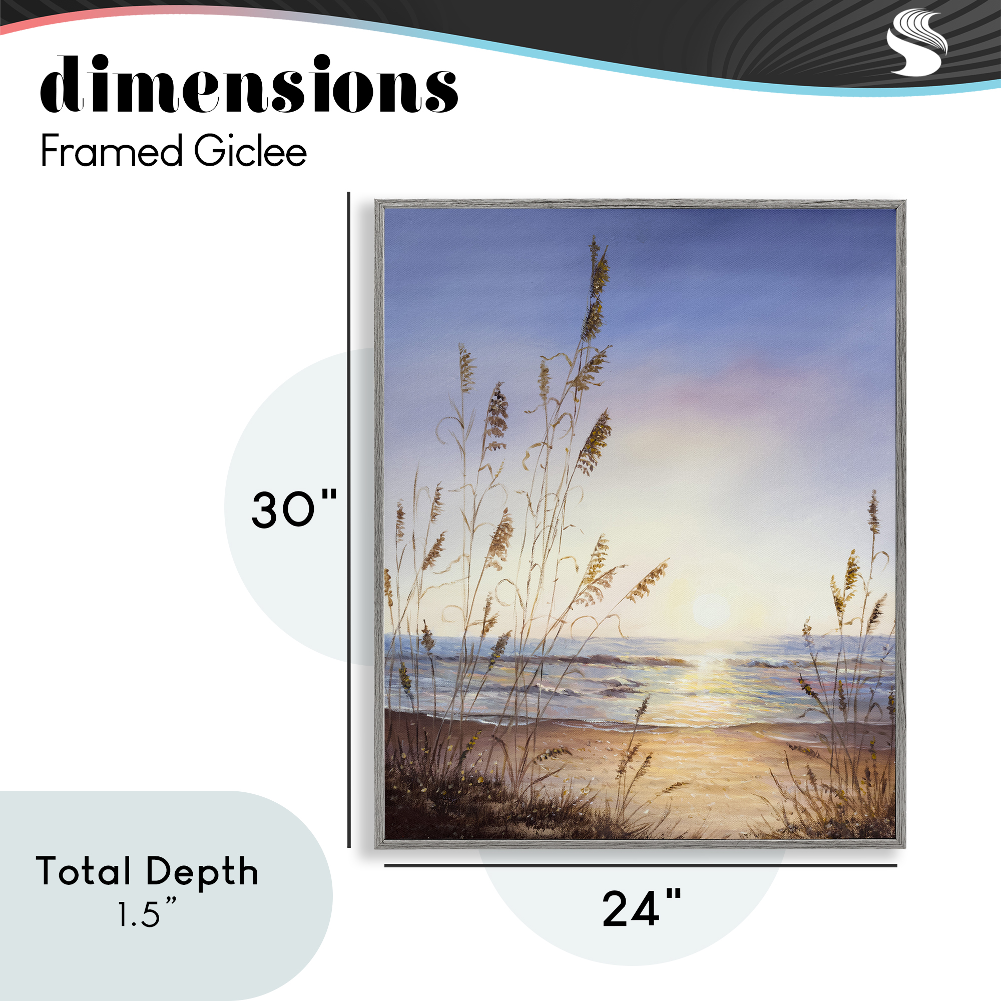 Seascape with Sunlit Grasses Gray Framed Giclee Art, design by Michelle Faber