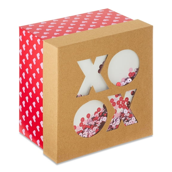 Large Square XOXO Confetti Gift Box, Red and Pink, 6" x 6" x 4", Valentine's Day by Way To Celebrate