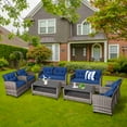 thumbnail image 1 of Costway 8 PCS Patio Rattan Furniture Set Coffee Table Cushioned Sofa Garden Lawn Navy, 1 of 10