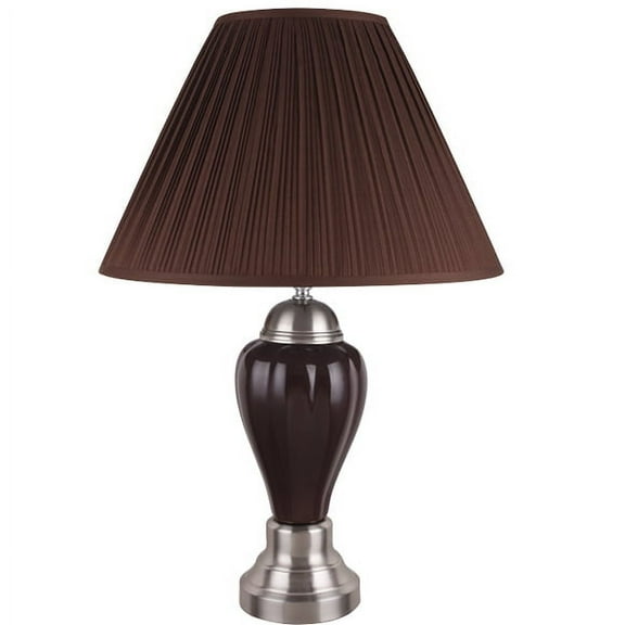 NEW Modern Brushed Steel Base with Espresso Ceramic Body, Espresso Fabric Shade, Socket Switch, 27" Table Lamp 6117SN