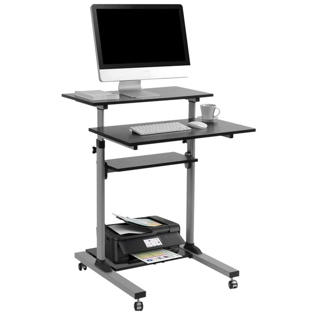 TechOrbits Bureau Roulant pour Ordinateur Portable - Chariot d'Ordinateur Mobile Debout Ou Assis avec Roues, Hauteur Réglable et Surface de 27,5 Pouces - Poste de Travail Portable pour Bureau à Domicile - Noir