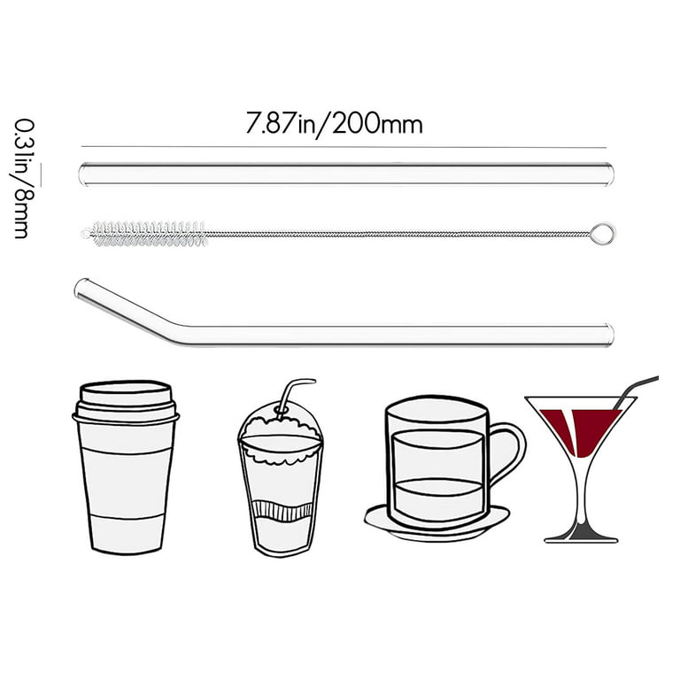 Kiemeu 12 Pack Clear Glass Straws Shatter Resistant,6 Short Glass Straws  For Cocktails And 6 Long Glass Straws Thick Reusable Straws For Smoothies  And