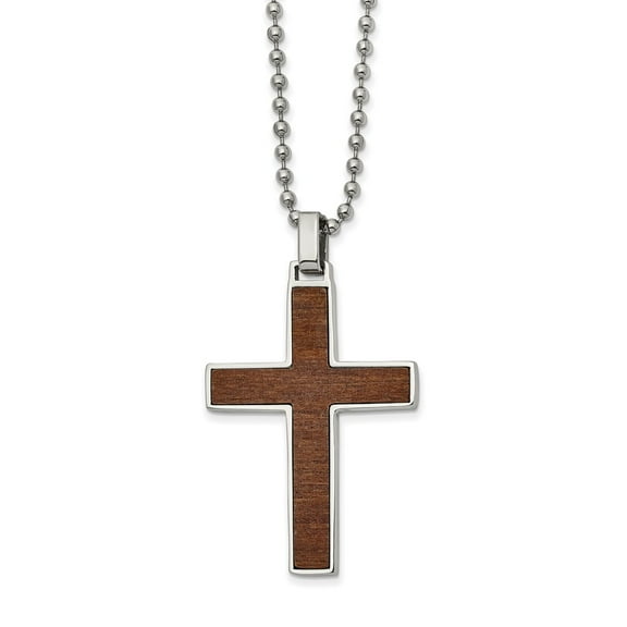 Primal Steel Stainless Steel Polished with Carbon Fiber and Wood Inlay Reversible Necklace