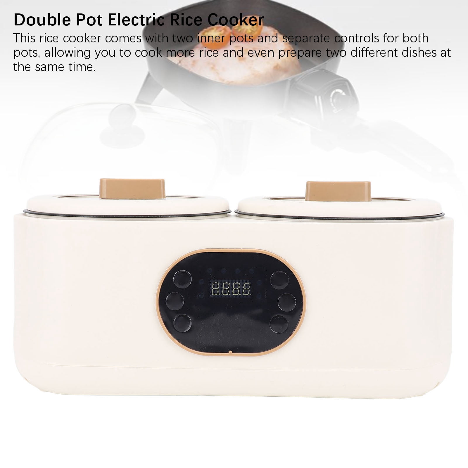 Suodoka Electric Double Rice Cooker, 220V Multifunctional Dual-Pot Cooking System for Hot Pot, Soup and Porridge, 14.5in / 37cm Length, Non-Stick Interior with Steaming Basket