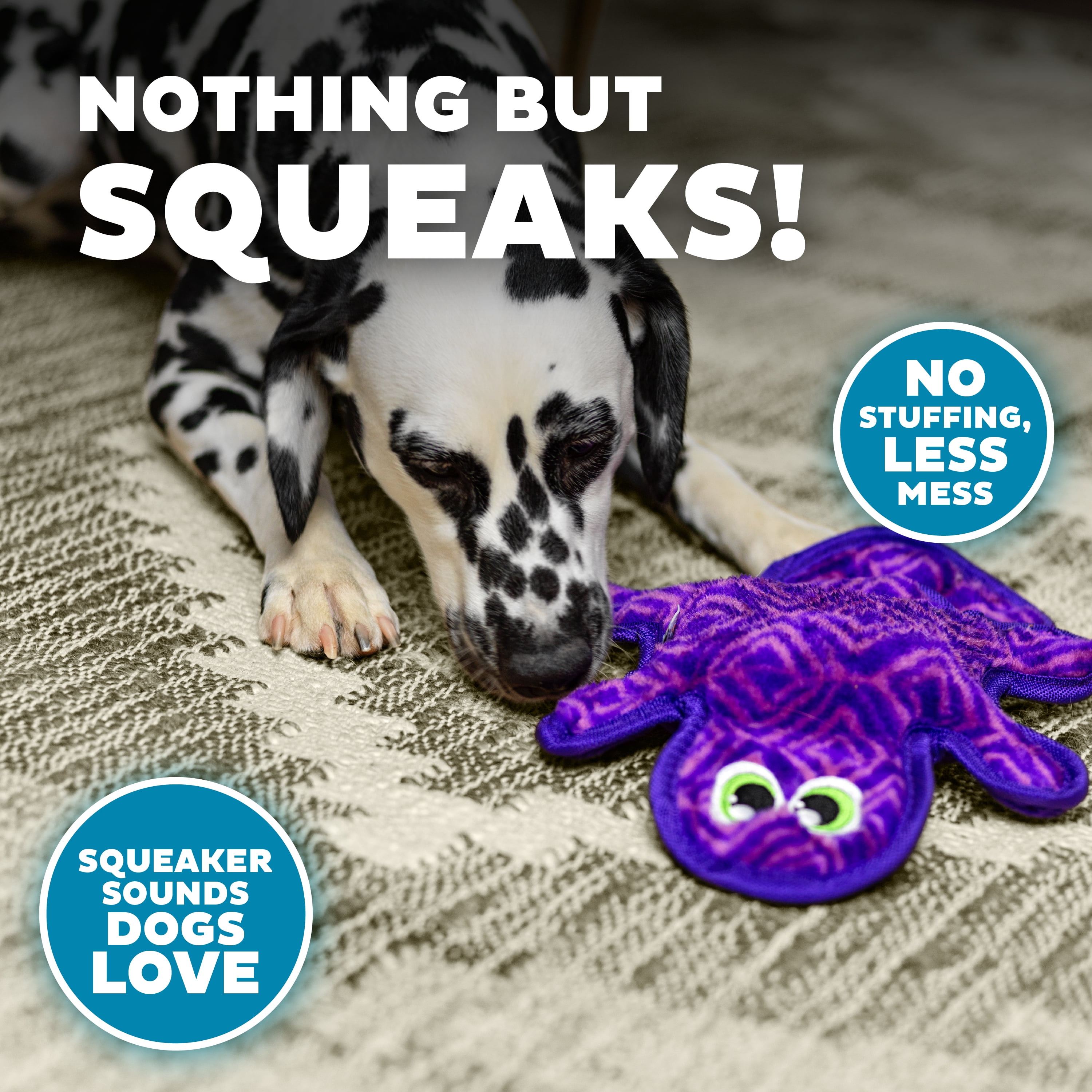 Outward Hound Durablez Medium Gecko Stuffing-Free Squeaky Plush Dog Toy for Puppies & Dogs - Interactive, Soft Yet Tough, No Mess, Jumbo Squeaker, Long-Lasting Play, 14 inch, Purple