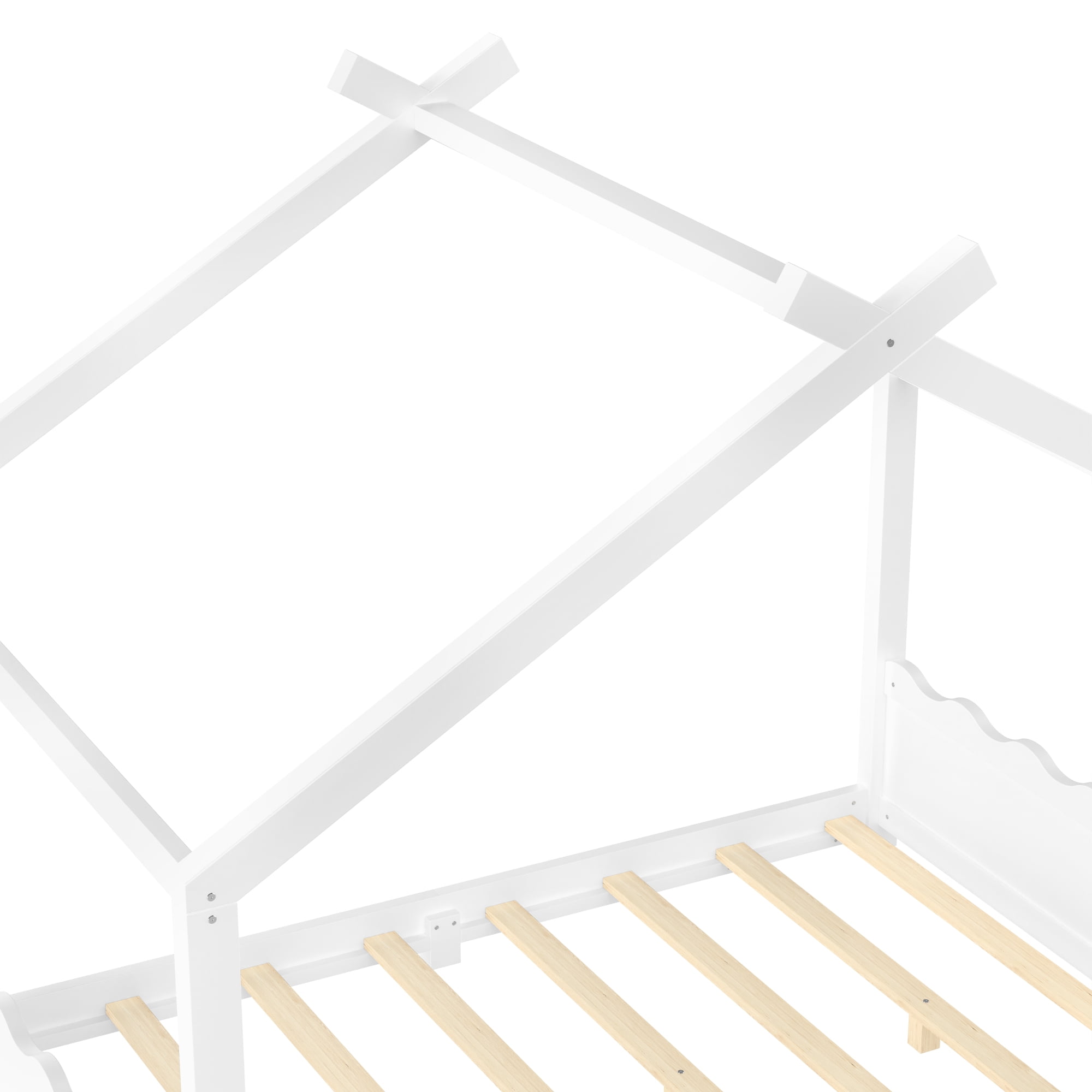 Leumius Full Size House Shape Bed,Montessori House Bed Solid Wood Floor Bed for Kids,No Box Spring Needed,Light White