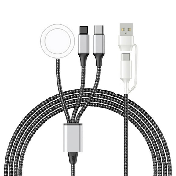 0829 Travel Essentials 3in2 Multi Charging Cable for Apple Watch Charger,USB A/C to Type C/IP/iWatch Charger, Charging Cords for Multiple Devices Compatible with iWatch Series&iPhone 16-12 5FT