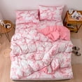 thumbnail image 3 of Juego de 3 uds. De funda de edredón veteado de poliéster, funda de almohada, juego de cama tamaño doble europeo (rosa), 3 of 8