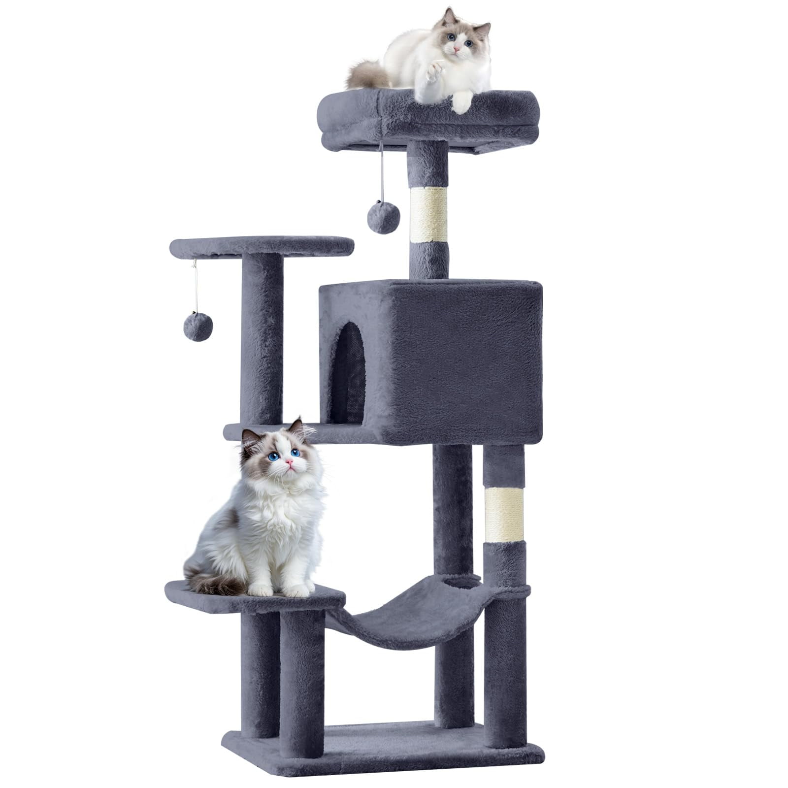 Atilioo 44 inch Cat Tree, Multi-Level Indoor Cat Tower with Condo, Hammock, Sisal Scratching Posts, Anti-Tip Bolts for Indoor Cats, Gray