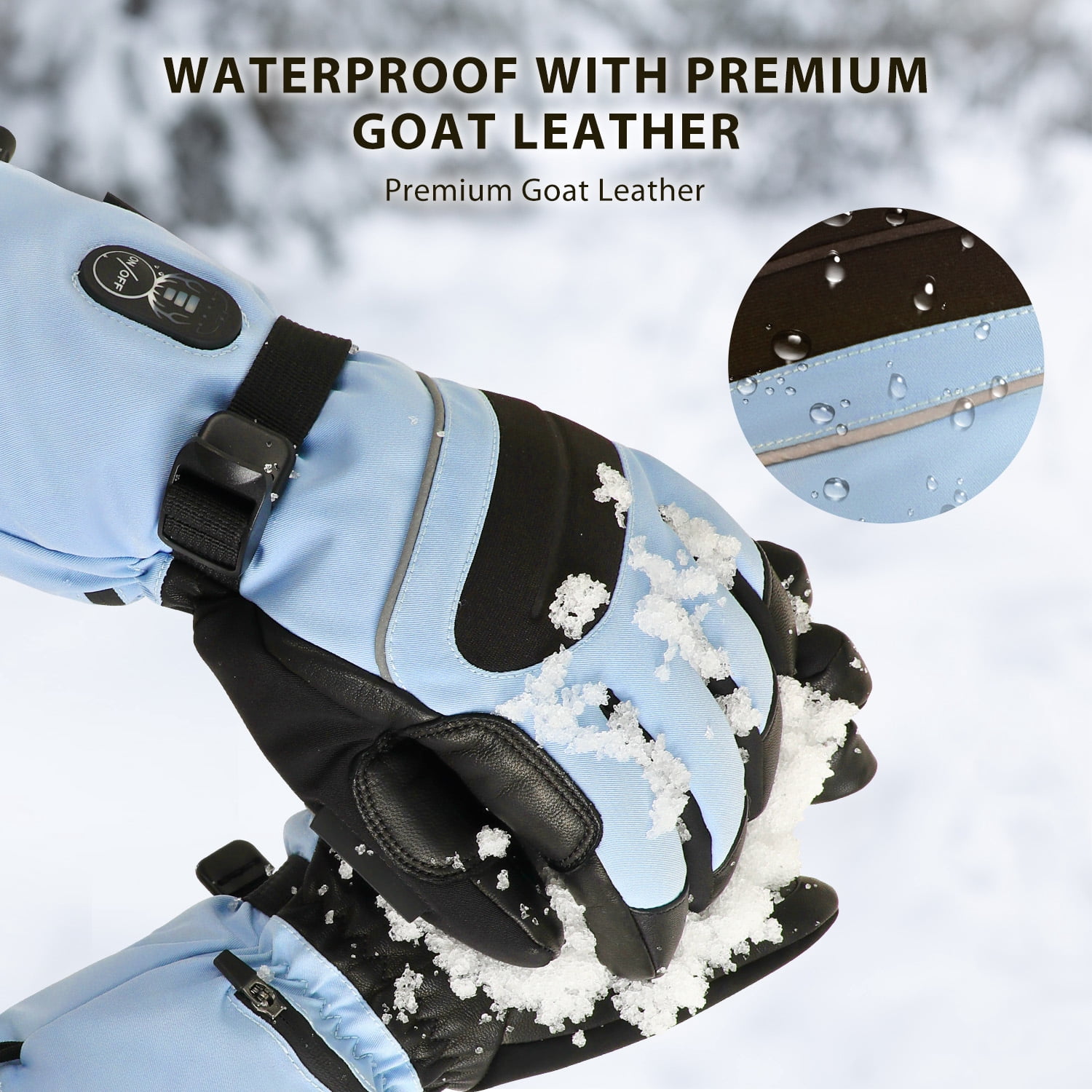 SNOW DEER Heated Gloves for Men Women Heated Ski Gloves 10h Warm 7.4V 3000mAh Battery Fast Charging Thick Lining Waterproof Goatskin Palm Anti Loss Lanyard Outdoor Skiing Snowboarding for Winter
