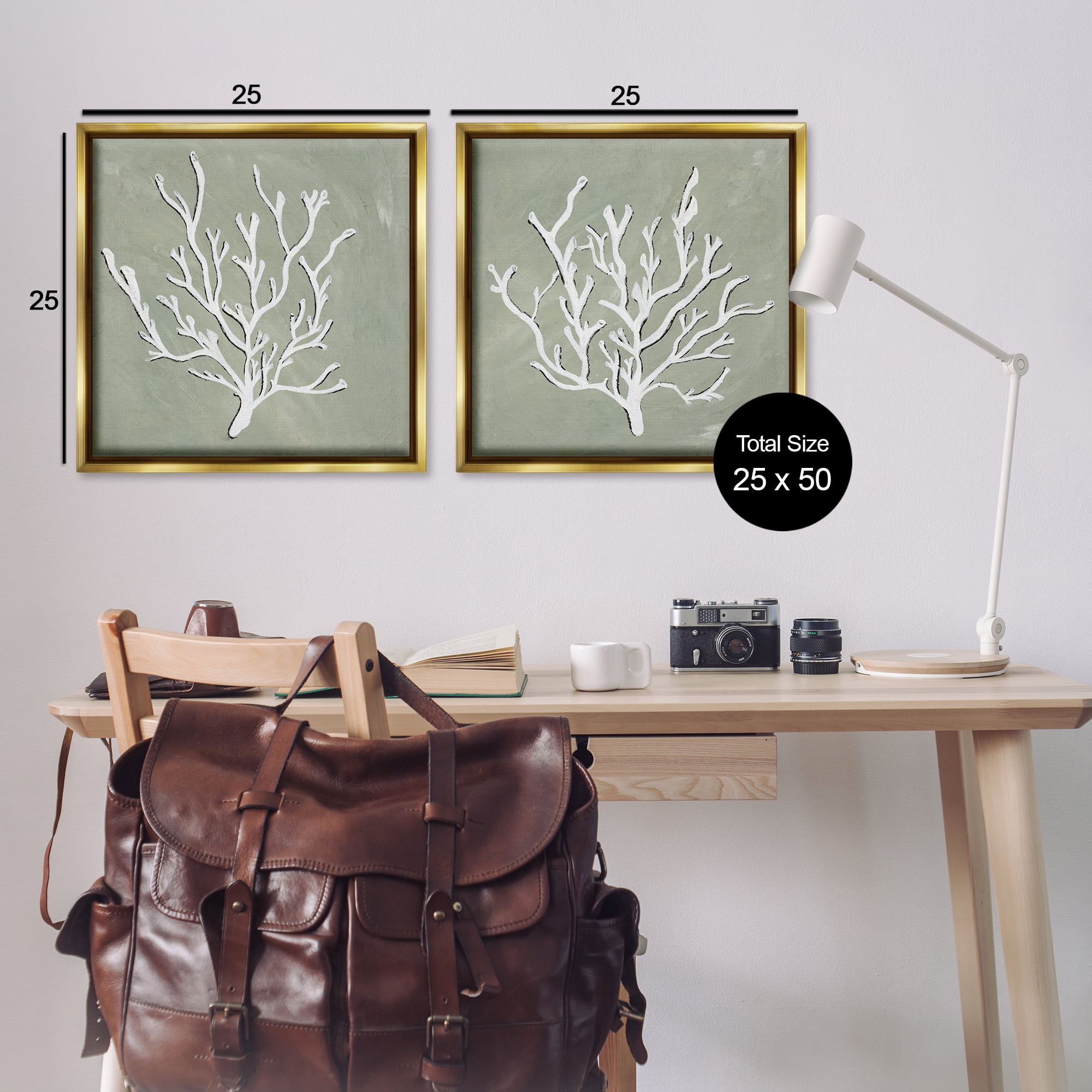 Stupell Industries White Coral Sketch Nautical & Beach Painting Gold Floater Framed Canvas Art Print Wall Art, 25 x 25, Set of 2