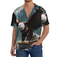 thumbnail image 7 of Lsque Forest River Bald Eagle print Men's Cuban Collar Short Sleeve Shirt Summer Beachwear Casual Button Down Fashionable Vacation Leisure Shirt-XX-Large, 7 of 7