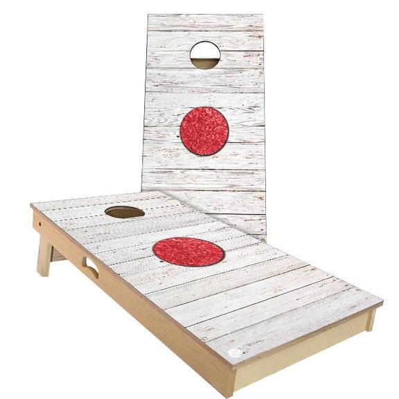 Skip's Garage Japan Flag Solid Wood Cornhole Board Set