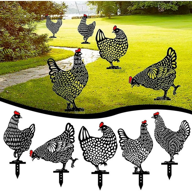 5 estatuas de jardín artesanales decorativas de pollo, estatuilla de jardín, artesanía decorativa de pollo acrílica, decoración de jardín, jardín al aire libre, patio trasero, césped,