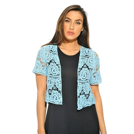 Just Love Bolero Shrug / Women Cardigan (Blue Paisley Crochet, Large)