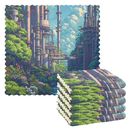 

6 Pieces Thickened Double Polyester Fleece Kitchen Towel - 28x28cm Strongly Absorb Water & Oil Stain Removal，Landscape