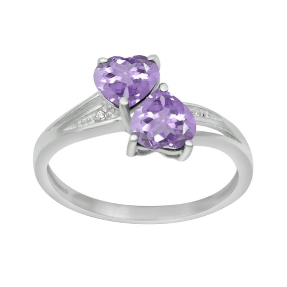 Mooneye 925 Sterling Silver 6mm Heart Pink Amethyst Two Stone Heart Women Valentines Day Gifts Ring