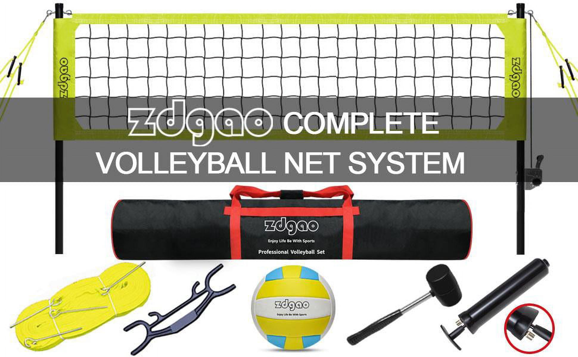 Zdgao Professional Volleyball Set with Winch System for Backyard, Lawn, Beach