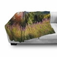 thumbnail image 3 of Landscape Soft Flannel Fleece Throw Blanket, Fall Scenery Picture in Mountains Flowers Alpine Trees Forest at Sunrise, Cozy Plush for Indoor and Outdoor Use, 60" x 80", Green Pink, by Ambesonne, 3 of 6