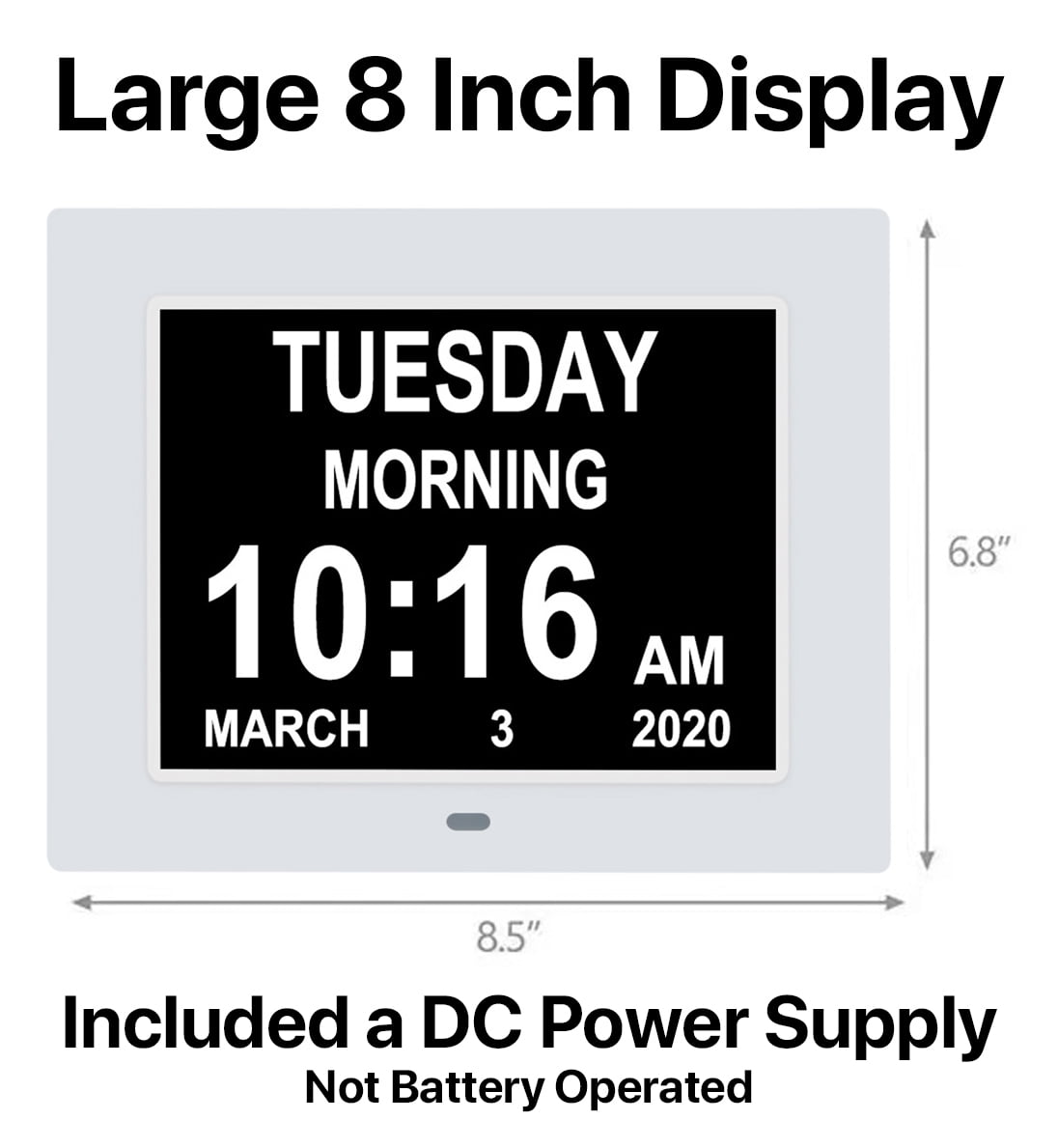 Pokanic Digital Calendar Date Multi Alarm Clock 8 inch Large Display Auto-Dimming Electic Desk Table Wall Mount Office, Home, Kitchen, Room, School, Bedroom, Living Room (White)