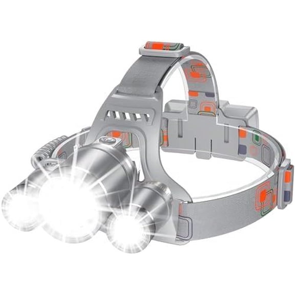 LED Headlamp, Super Bright Rechargeable Headlight Flashlight - 3 Lights 5 Modes,Zoomable,Spotlight&Floodlight Combination, IPX6 Waterproof, 20 Hrs Runtime for Running,Hiking-Gray