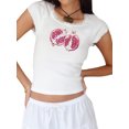 thumbnail image 2 of Musuos Women's Slim Fit Crop Top Cap Sleeve Lace Trim Crew Neck Fruit Print T-Shirts for Summer, 2 of 6
