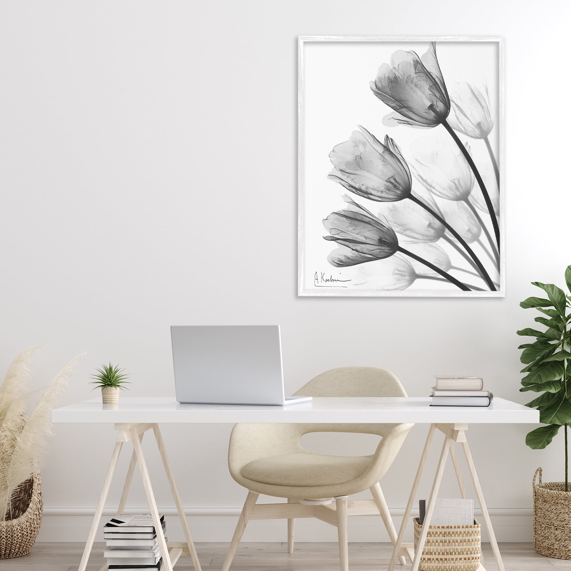 Stupell Industries Minimalist Tulip Fan White Framed Giclee Art, design by Albert Koetsier