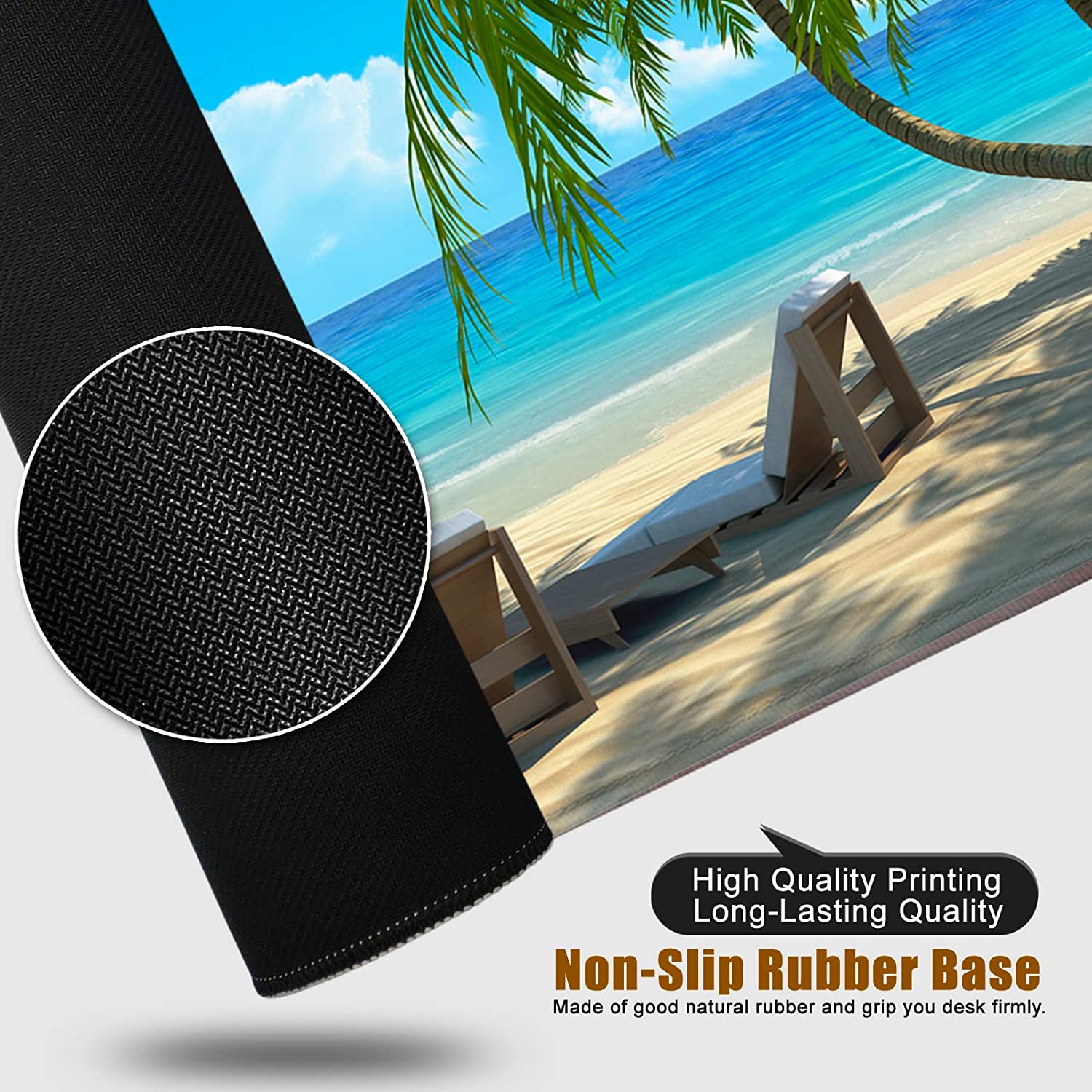 Beach Gaming Mouse Pad XXL Large Mouse Pad 35x15.7x0.12 inch Extra Large Mouse Pad Ocean Theme Blue Mouse Pad (Beach Ocean -2)