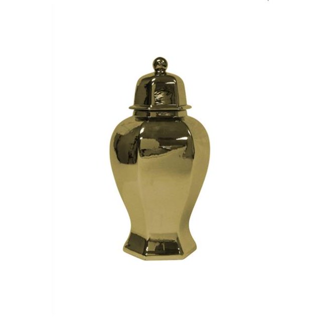 Benzara BM164322 Decorative Hex Temple Jar - Gold