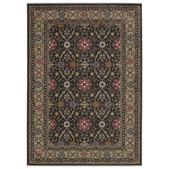 Oriental Weavers Hastings Area Rug - HA07D - 2'3" x 7'6" - in Charcoal/ Pink - Vintage Inspired, Stain Resistant, Family and Pet Friendly , Entryway, Hallway Runner Rug