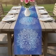 thumbnail image 4 of Boho Flowers Table Runner - 60 Inch Long Blue Floral Bohemian Vintage Country Cotton and Linen Blended Dress Scarves Farmhouse Table Runner for Kitchen Dining, Coffee Table, 13" x 60", 4 of 8
