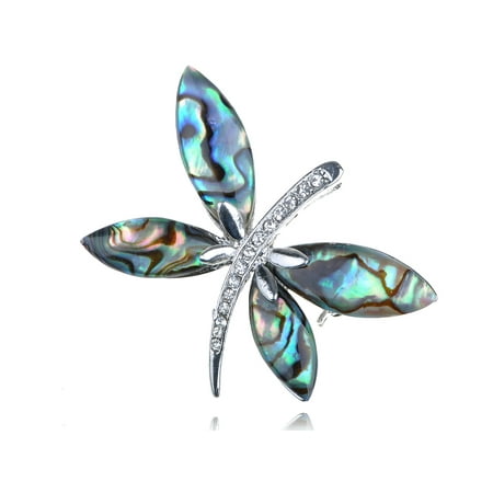- Vintage Crystal Rhinestone Sea Abalone Shell Dragonfly Pin Brooch