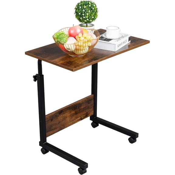 HEYWU Solid Structure Height Adjustable Chipboard Steel End Table, Retro