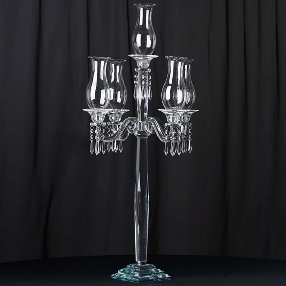Efavormart 40" Tall Handcrafted 5 Arm Crystal Glass Hurricane Candelabra Candle Holder Wedding Centerpiece