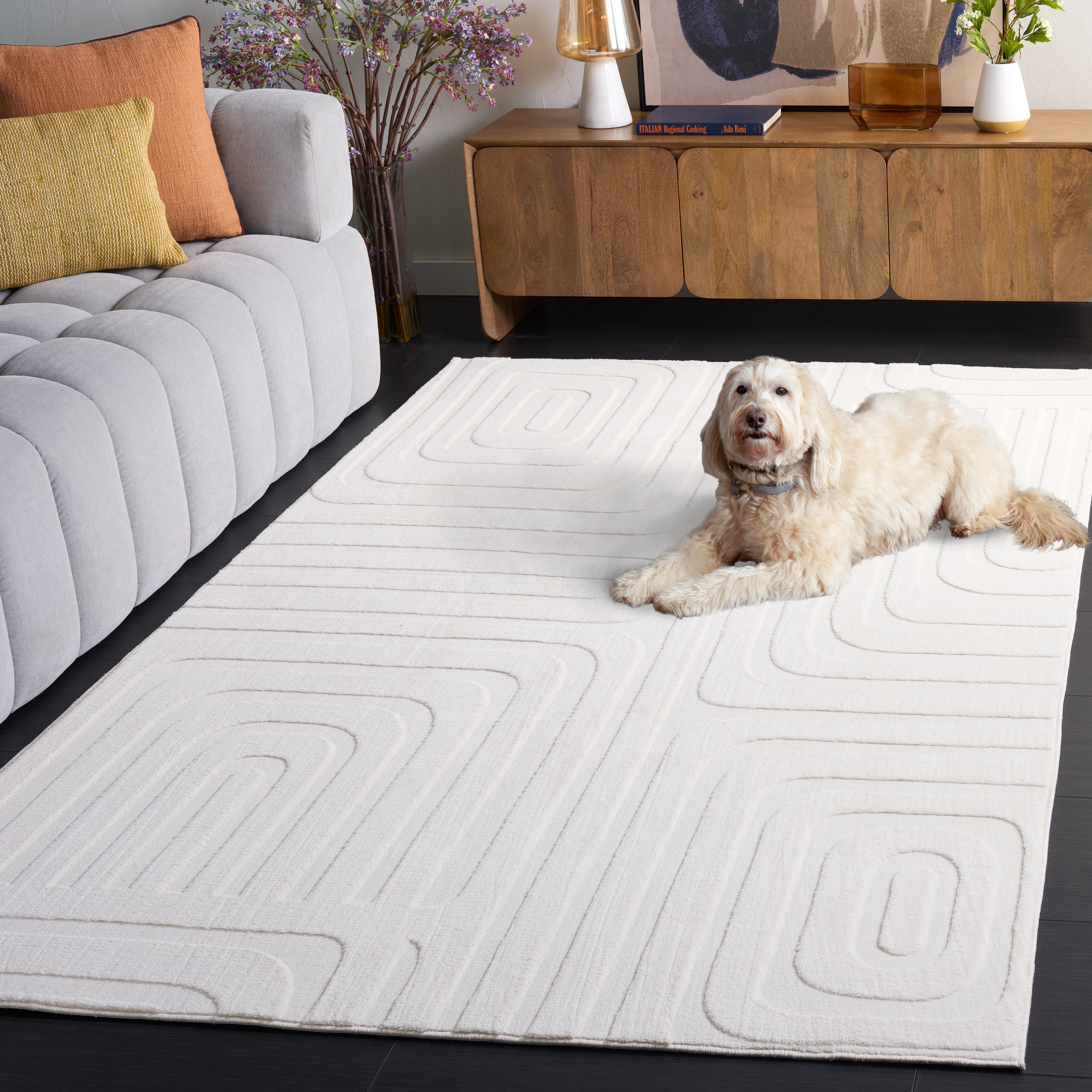 Safavieh Versailles Santana Geometric Machine Washable Area Rug, Ivory, 6' x 9'