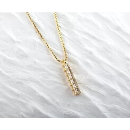14K Yellow Gold Plated Women Pendant Necklace 2Ct Baguette Cut Simulated Diamond