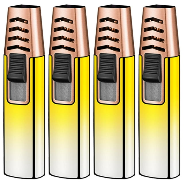 Encendedor Compacto ColorTorchYellow 4 Pzas Amarillo/Plata Recargable Metal Gas Butano.